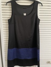 NWT Theory Satin Black Blue Color Block Penna Scoop Neck Sleeveless Dress SZ 6
