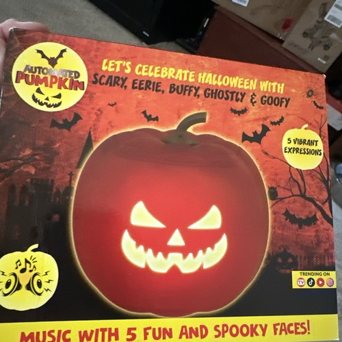 Animated Pumpkin with 5 Different Spooky Faces, Built-in Speakers, LEDs, NEW NIB