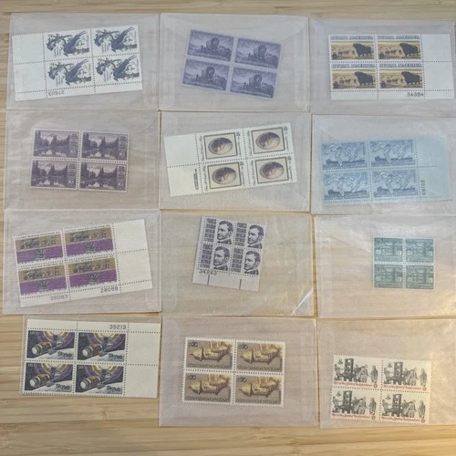 US Stamp Plate Block Lot 12 Blocks MNH MH Mint Collection Glassines Vintage