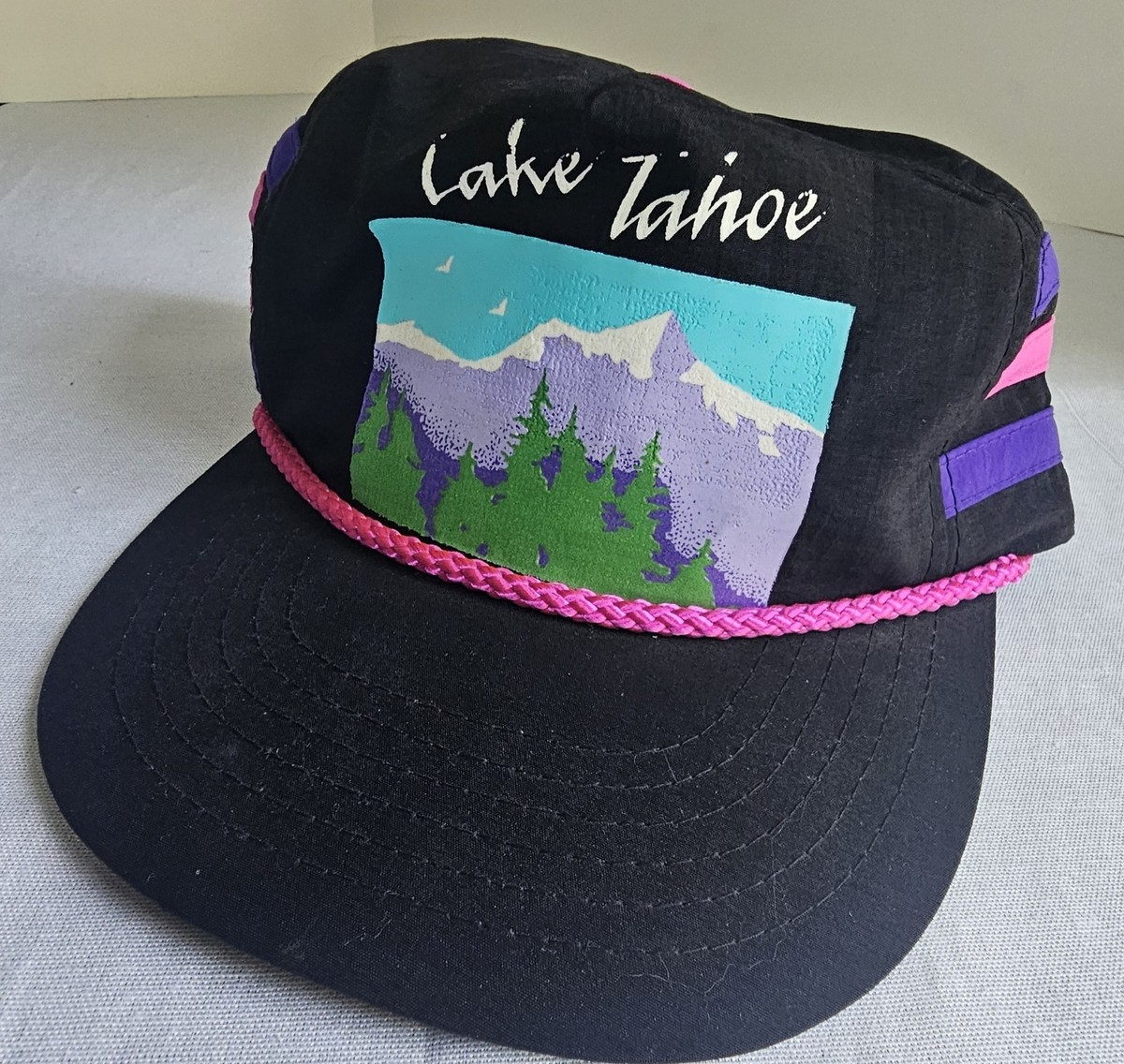 Vintage 80's /90's Lake Tahoe Landscape Black, Pink Purple Rope