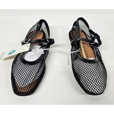A New Day Women Black Mesh Mary Jane Flats Square Toe Buckle Strap Size 8 NEW