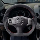 For TOYOTA YARIS VITZ 2006-2011 Black Genuine leather steering wheel RED stitch
