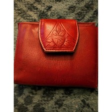 Vintage Rolfs Red Cowhide Leather Wallet Kiss Clasp Coin Purse Embossed Floral