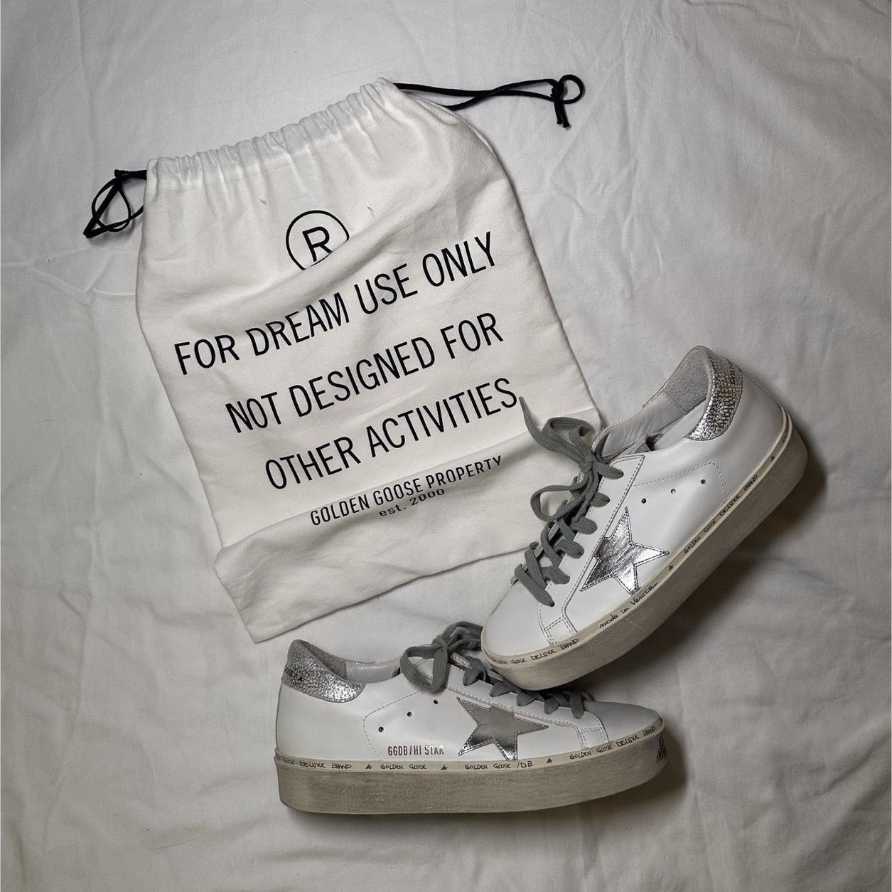 Golden Goose Hi Star Women's White Glitter Leather Lace Up S