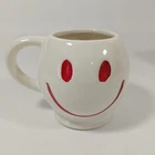 McCoy Pottery Happy Smiley Face Mug  Vintage White Mug Red Smile