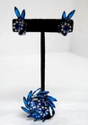 VTG Costume Jewelry 2 Piece Swirl Set White/Blue Rhinestones/Marquise Cut EUC