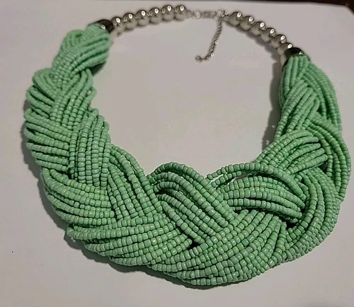 VETEMENTS Collana di perline in tono argento verde 18 pollici