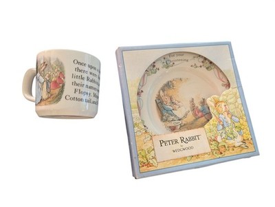 Vintage Wedgwood Peter Rabbit Christening Mug & Plate Set Beatrix Potter Design