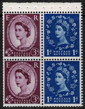 UK 1952 -1954 Queen Elizabeth II  - 1d & 3d Booklet Pane  Of Four Stamps - MNH