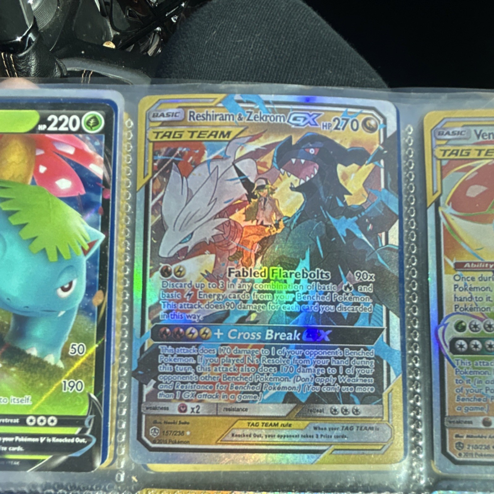 Pokémon Reshiram & Zekrom GX Tag Team Holo Card SM Unified Minds 157/236