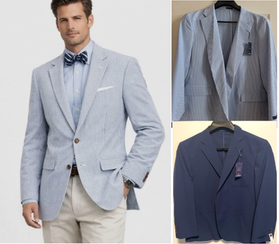 Stafford Seersucker Classic Fit Blazer Sport Coat Mens 48 Blue