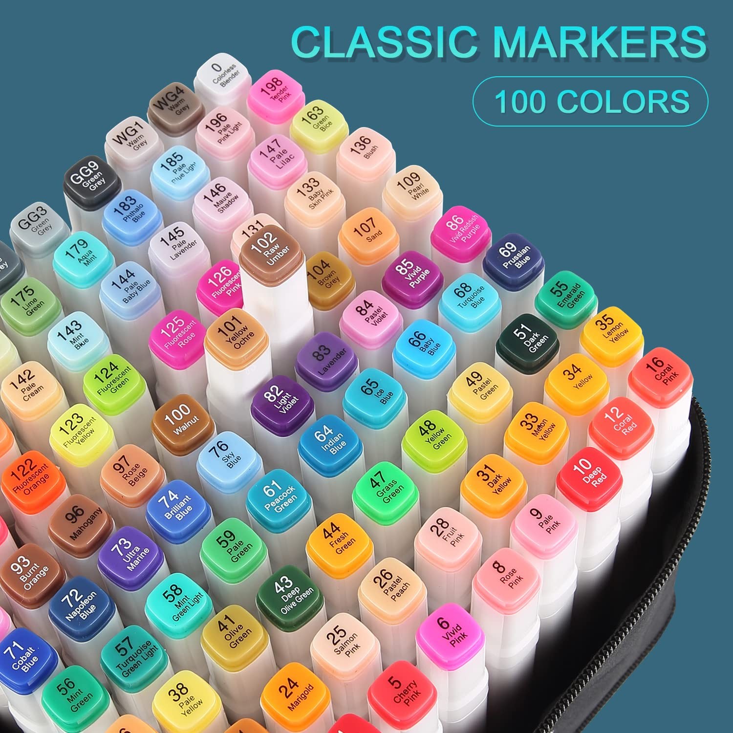 100 Colors Alcohol Based Markers, Fine & Broad Dual Tip Permanent Artist Art ...