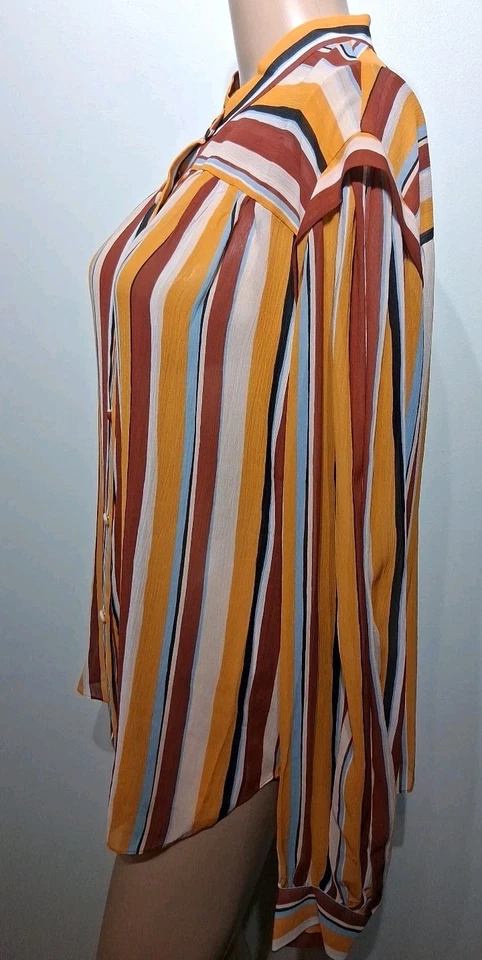 Женская разноцветная шелковая блузка в полоску с длинным рукавом в рамке размер L - Изображение 4 из 4