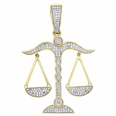 14K Yellow Gold Over Round Diamond Scales of Justice Pendant Pave Charm 1.2 CT