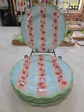 Set of 5 Nicole Miller Striped Cherry Melamine Dinner Plates Green Pink Blue