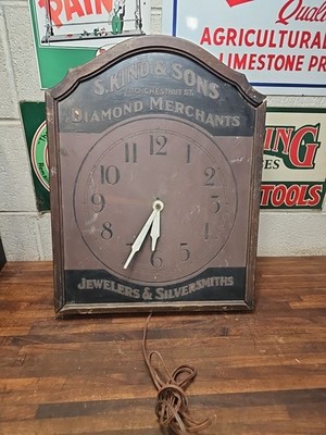 N7- antique JEWELER'S CLOCK ADVERTISING S. KIND & SONS DIAMOND MERCHANTS - SIGN