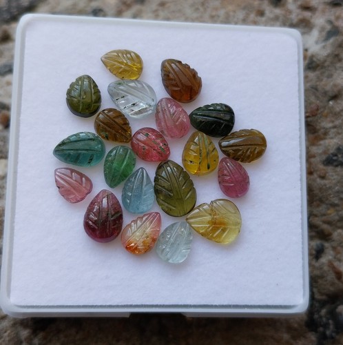 Natural Top Quality  Multi Color Tourmaline Carving Shape Leaf  20 Piece lot - Afbeelding 9 van 24