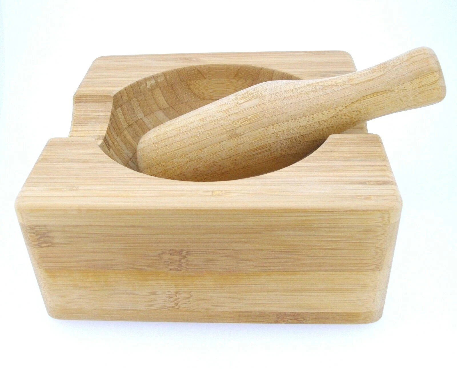 Mortar and pestle wooden flat bottom square solid grind spices pills