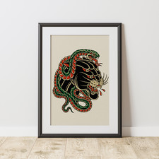 Traditional Tattoo - Panther Poster: Tattoo Art Print, Tattoo Design Home Decor