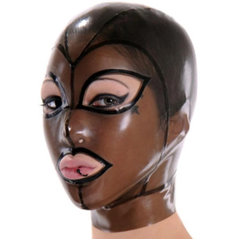 Unisex Transparent Black Latex Hood,Handmade Natural Rubber Mask Back Zipper