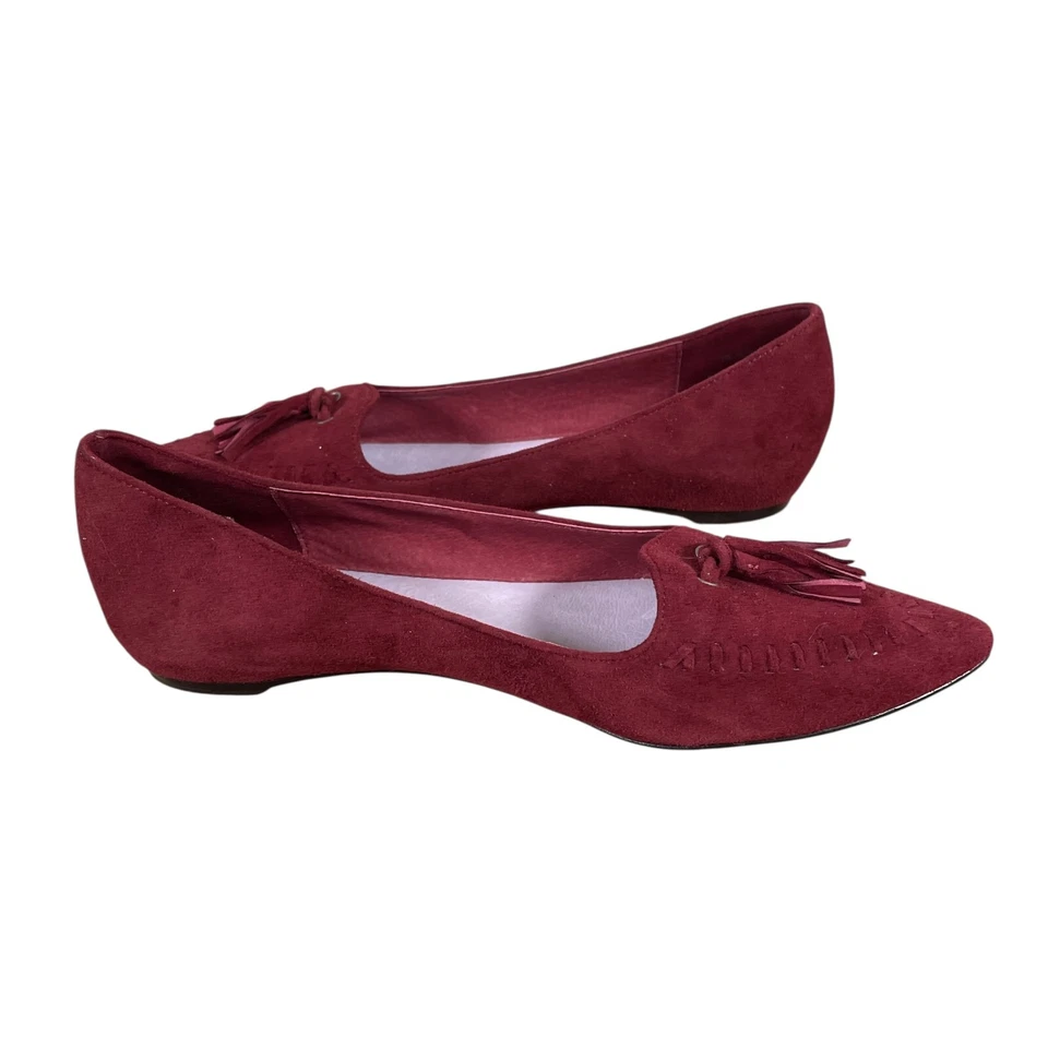 Mocasines planos Johnston & Murphy para mujer punta borla 6M gamuza borgoña Foto 4 de 4