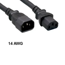 1ft Black AC Power Extension Cable Cord IEC-60320 C13 to C14 14AWG 15A/250V SJT