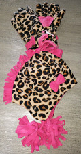 girls NEW LEOPARD FLEECE HAT GLOVES SET MEDIUM JUMPING BEANS pink trim WARM 