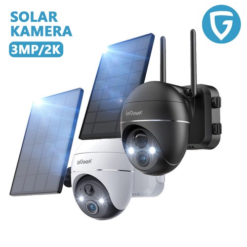 ieGeek 3MP WLAN Überwachungskamera Aussen Kabellos Akku IP Kamera mit Solarpanel