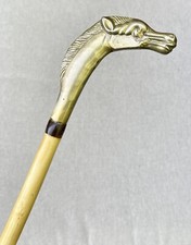 Vintage Brass Weighted Horse Handle Hardwood Knobby Shaft Walking Stick Cane 34  