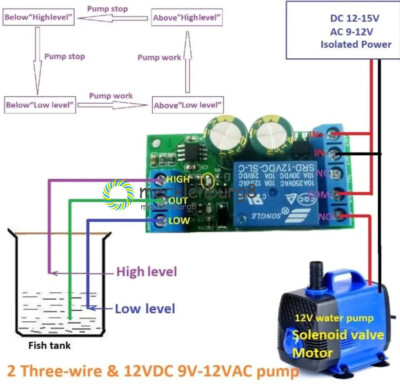 12V Water Level Automatic Controller Liquid Sensor Switch Solenoid Motor Pump