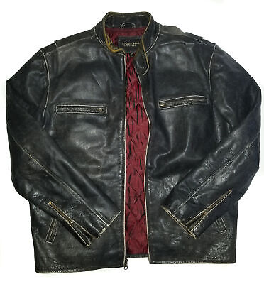 GOLDEN BEAR Leather Jacket BLACK Distressed Cafe Racer Mens GOLDEN BEAR Leather Jacket BLACK Distressed Cafe Racer Mens