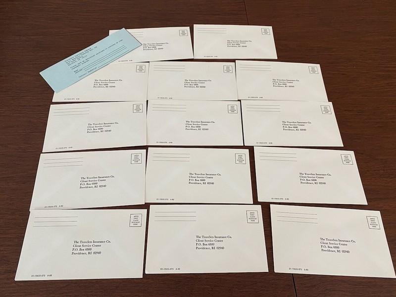 Travelers Insurance 14 Envelopes Remit Coutesy Reply Unused #6 3/4