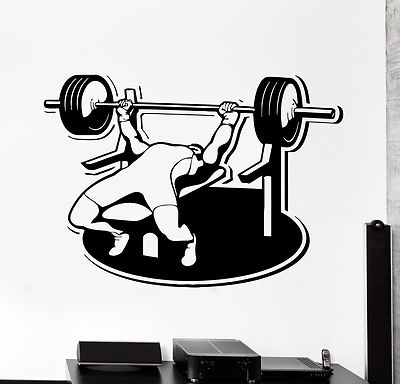 Wall Sticker Sport Bodybuilding Bench Press Barbell Athlete Vinyl Decal ...