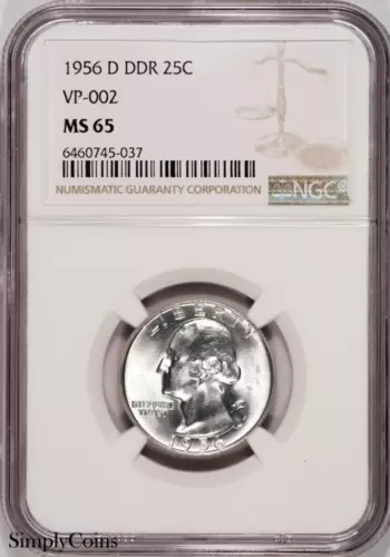 1956-D DDR VP-002 Washington Silver Quarter NGC MS65 DDR-001 #1 #745-037
