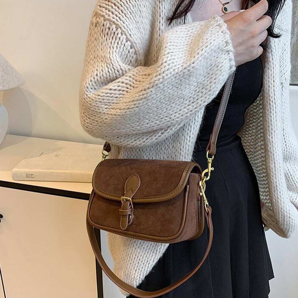 Suede Leather Vintage Nubuck Leather Underarm Bag for Work and
