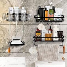 4 Pack Shower Caddy, Bathroom Organizer , Mounted Toothbrush Holder Black