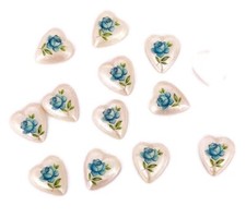 12 Vintage Japan Glass Blue Rose 11mm Pearlized Heart Cameo Cabochons 392