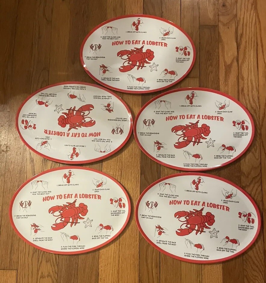 Set of 5 Plastic Lobster Plates Platters How To Eat A Lobster With