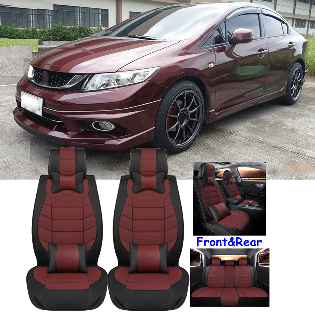 Car Seat Covers 5-Seater Front Rear Full Set PU Leather For Honda Civic 2011-15