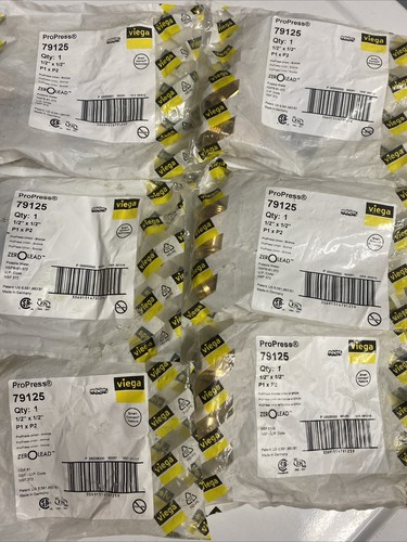 Lot Of 6: 1/2โ Viega Propress Unions. 79125. P1 x P2. Lead Free, New.