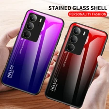 For Realme C75, Fashion Gradient Back Glass Shell Soft Bumper Skin Case Cover