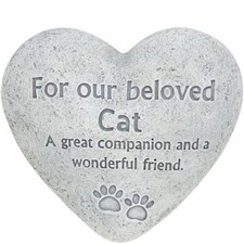New Outdoor Garden BELOVED CAT Memorial Stone Heart Shaped Plaque