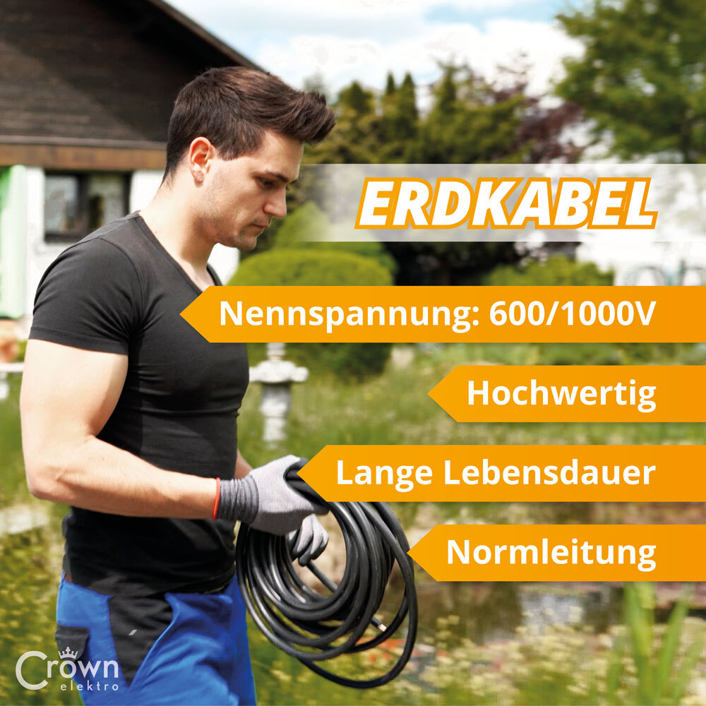 EDELIZON Erdkabel NYY-J 5x4 Mm², 50m – VDE-zertifiziert Für Erdverlegung, Innen- & Außenbereich
