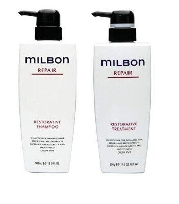 Milbon Repair wiederherstellendes Shampoo & Behandlung 500ml 17,6oz Set Flasc...