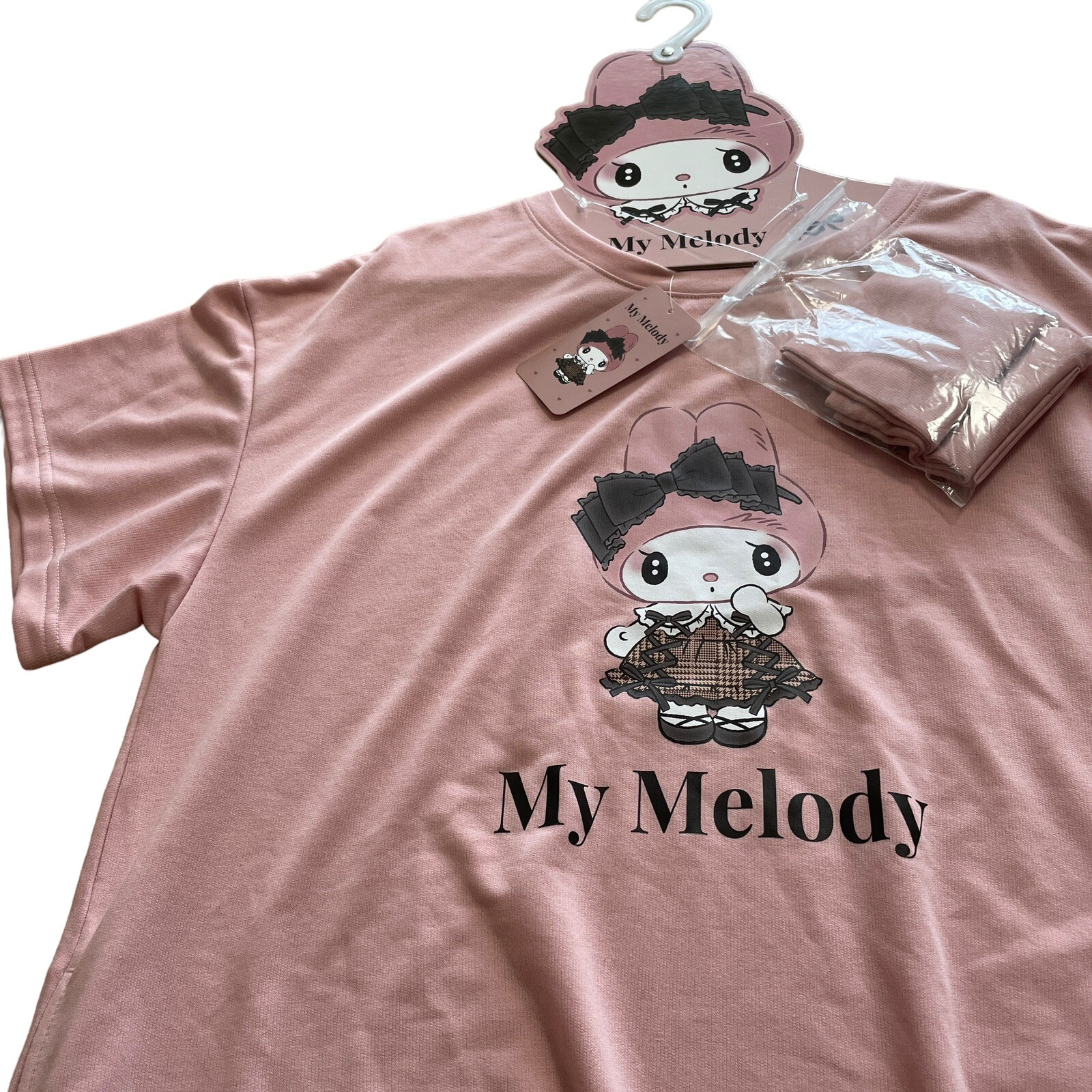 Sanrio My Melody T-Shirt Dress Pink Lace Up Ribbon Jirai Kei Japan Limited NEW