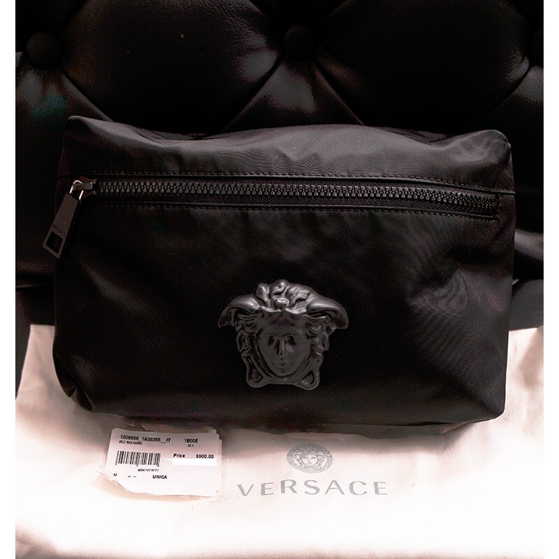 NEW $900 VERSACE Men's Black Nylon LA MEDUSA LOGO Sling Belt