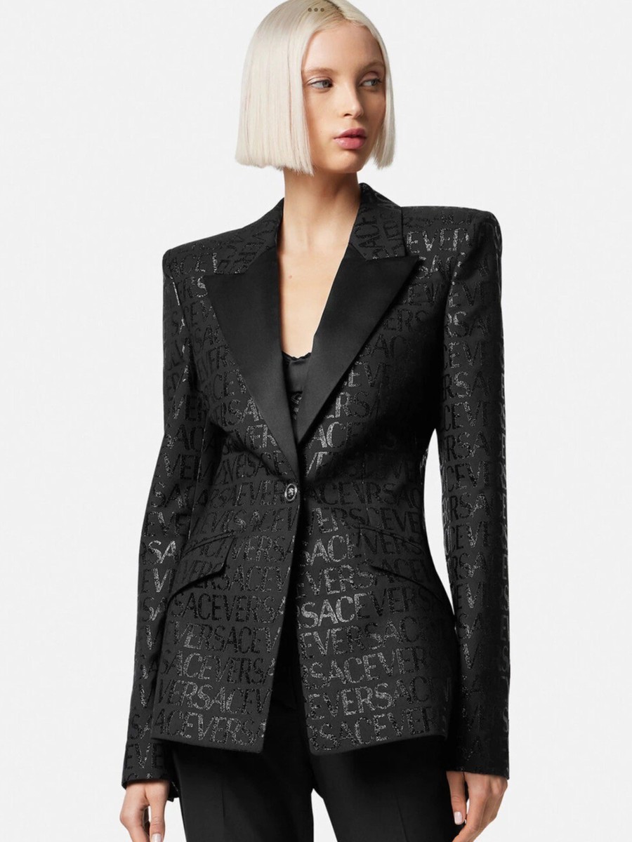 Versace Women's All-Over Black Single Breasted Blazer Sz 38