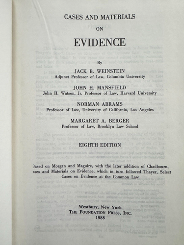 EVIDENCE Cases & Materials 8th Edition HC - Weinstein, Mansfield, Abrams, Berger - Picture 7 of 9