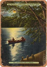 METAL SIGN - Maine Postcard - The romance of moonlight and summer night, on a b