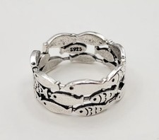 925 Sterling Silver Vintage Style Swimming Fish Ring, Size 6